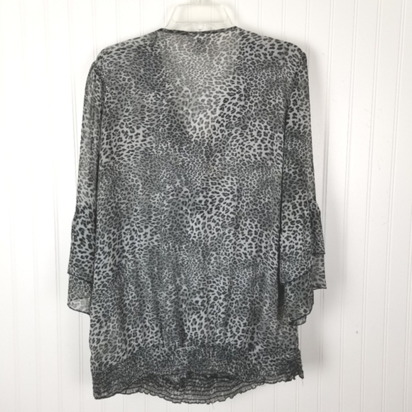 Evolution Embellished V Neck Sheer Animal Print Blouse Top Size 2X Black Gray - Picture 3 of 11